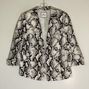 Chaus Blazer Jacket Womens 10 Gray Snake Print Linen Blend Open Front NWT